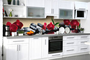 Наклейка виниловая кухонный фартук Zatarga 'Красные Орхидеи на камнях' 600х3000 мм