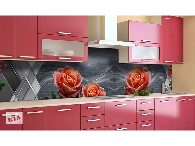 Наклейка виниловая кухонный фартук Zatarga 'Оранжевые Розы' 600х2500 мм