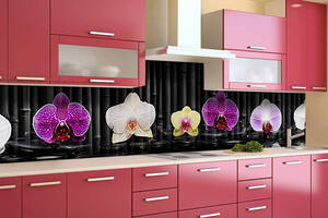 Наклейка виниловая кухонный фартук Zatarga 'Орхидеи и Черный бамбук' 650х2500 мм