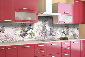 Наклейка виниловая кухонный фартук Zatarga 'Птицы в цветах' 600х2500 мм