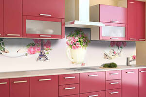 Наклейка виниловая кухонный фартук Zatarga 'Розовые Розы Париж' 650х2500 мм