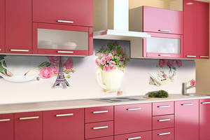 Наклейка виниловая кухонный фартук Zatarga 'Розовые Розы Париж' 600х3000 мм