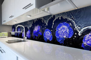 Наклейка виниловая кухонный фартук Zatarga 'Синие Пионы Вода' 600х2500 мм