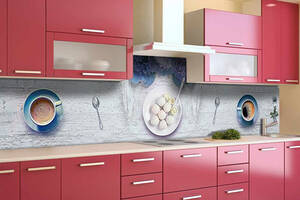 Наклейка виниловая кухонный фартук Zatarga 'Цветы и Чашки' 650х2500 мм