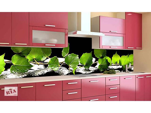 Наклейка виниловая кухонный фартук Zatarga 'Зеленые листья березы' 600х2500 мм