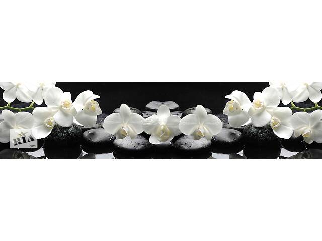 Наклейки кухонный фартук Zatarga ' Белые Орхидеи на черном фоне ' 600х3000 мм Белый (Z180255/2)