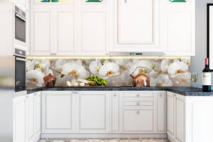Наклейки кухонный фартук Zatarga Орхидея и капли росы 600х2500 мм Белый (Z180098/1)