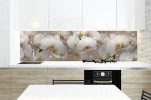 Наклейки кухонный фартук Zatarga Орхидея и капли росы 650х2500 мм Белый (Z180134/1)