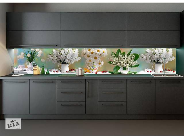Наклейки кухонный фартук Zatarga Цветы и ягоды 650х2500мм Белый (Z180141/1)