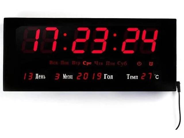 Настенные часы Led с подсветкой с датой и температурой VST 4622 46х22х3 см Red