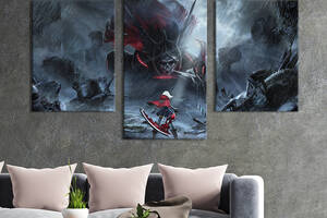 Настенный декор картина супергерои картина из трех панелей триптих Смертельное сражение в аниме 96x60 см (1020-32)