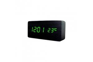 Настольные часы ART-862 от сети + батарейки часы-будильник, дата, температура 16х8х5см Черный-Зеленый