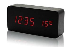 Настольные часы ART-862 от сети + батарейки часы-будильник, дата, температура 16х8х5см Черный-Красный