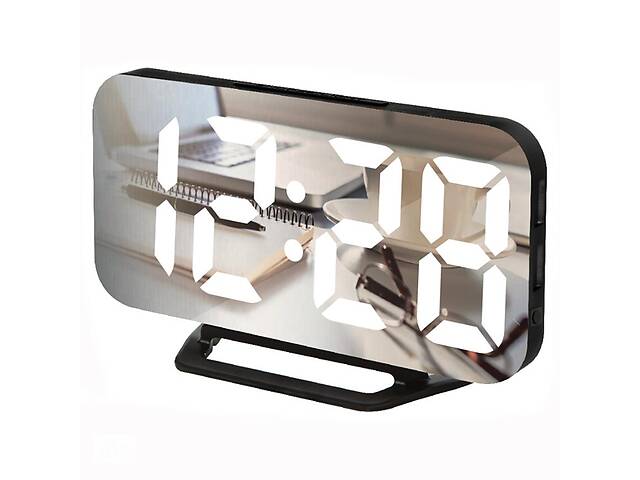 Настольные часы Led зеркальные светодиодные со встроенным будильником USB 15,8см Белые (DS-3625L)