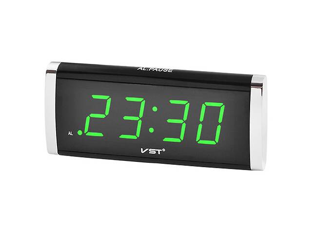 Настольные часы VST сетевые с зеленой подсветкой 730 Black