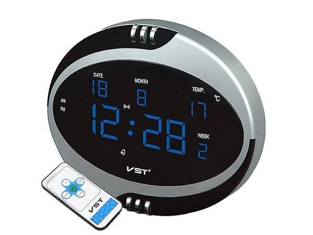 Настольные сетевые часы VST-770 Т-5 с циферблатом и пультом Серебристые/ синие (3012131А)