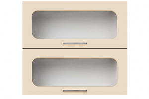 Навесной шкаф-витрина (двухдверный - двери горизонтально) (стекло 4 мм) ширина 500 МАКСИ МЕБЕЛЬ Серый/Ваниль (80028)