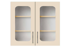 Навесной шкаф-витрина (двухдверный) (стекло 4 мм) ширина 900 МАКСИ МЕБЕЛЬ Серый/Ваниль (80020)