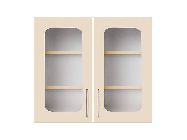Навесной шкаф-витрина ширина 500 (двухдверный) (стекло 4 мм) МАКСИ МЕБЕЛЬ Серый/Ваниль (80016)