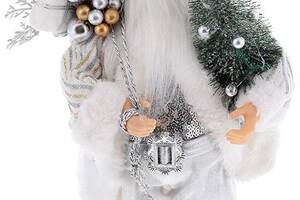 Новогодняя фигура 'Санта Клаус с Елкой' 30см, белый с серебристым