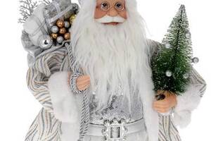Новогодняя фигура 'Санта Клаус с Елкой' 45см, белый с серебристым
