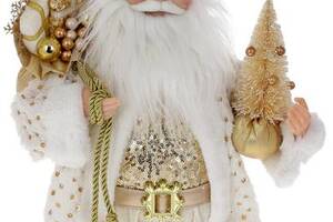 Новогодняя фигура 'Санта Клаус с Елкой' 45см, белый и золотой с пайетками