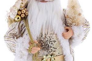 Новогодняя фигура 'Санта Клаус с Елкой' 45см, белый и золотистый шампань