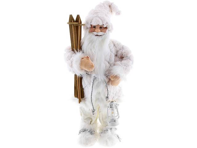 Новогодняя фигура 'Санта Клаус с Лыжами и Фонарем' 60см, белый