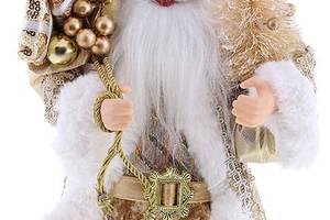 Новогодняя фигура 'Санта Клаус с Подарками и Елкой' 30см, золотой с пайетками