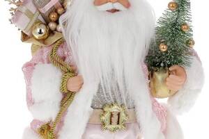 Новогодняя фигура 'Санта Клаус с Подарками и Елкой' 30см, розовый и серебро с пайетками