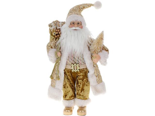 Новогодняя фигура 'Санта Клаус с Подарками и Елкой' 45см, золотой с пайетками
