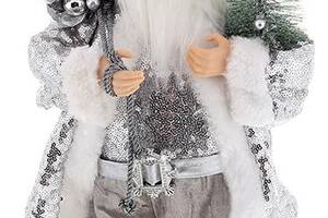 Новогодняя фигура 'Санта Клаус с Подарками и Елкой' 45см, серебро с пайетками