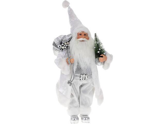 Новогодняя фигура 'Санта Клаус с Подарками и Елкой' 45см, белый и серебро с пайетками