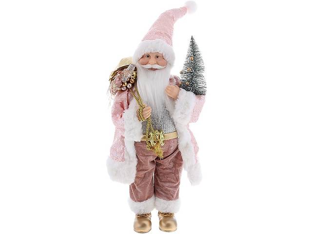 Новогодняя фигура 'Санта Клаус с Подарками и Елкой' 45см, розовый и серебро с пайетками