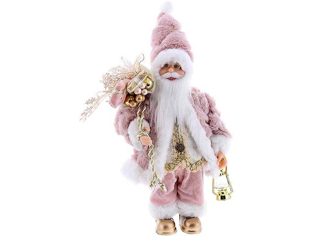 Новогодняя фигура 'Санта Клаус с Подарками и Фонарем' 30см, розовый с белым