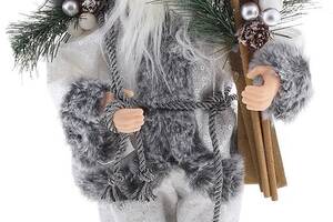 Новогодняя фигура 'Санта Клаус с Подарками и Лыжами' 30см, серый
