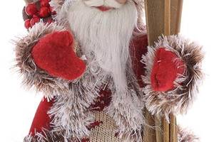 Новогодняя фигура 'Санта Клаус с Подарками и Лыжами' 30см, коричневый с красным