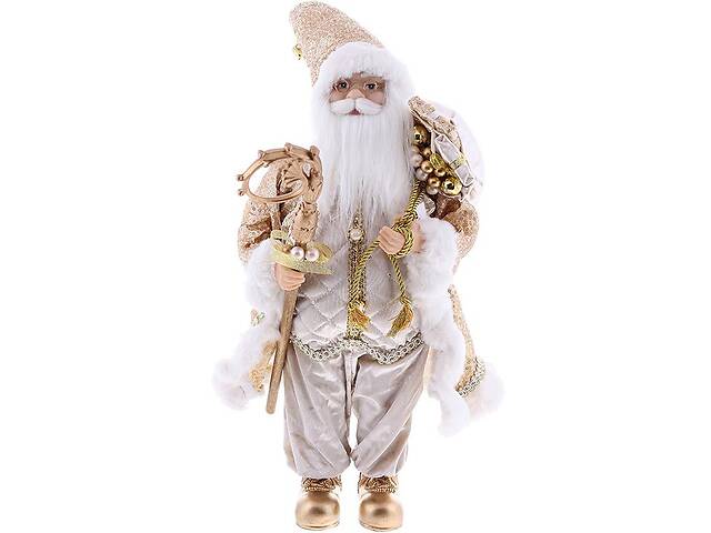 Новогодняя фигура 'Санта Клаус с Подарками и Посохом' 45см, шампань с пайетками