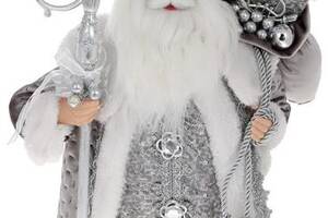 Новогодняя фигура 'Санта Клаус с Подарками и Посохом' 45см, серебро с пайетками
