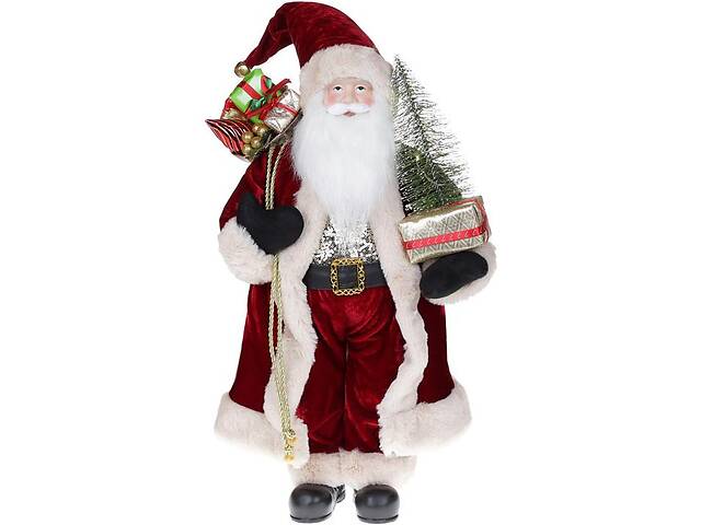 Новогодняя фигурка Санта с елочкой 60см (мягкая игрушка), с LED подсветкой, бордо Bona DP73702