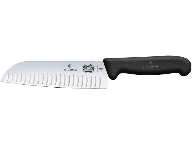 Нож кухонный Victorinox Fibrox Santoku 170 мм рифленый Черный (5.2523.17)