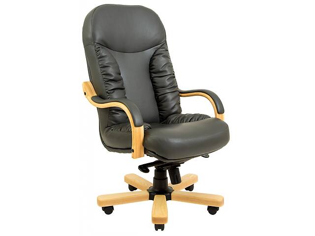 Офисное Кресло Руководителя Bufford Кожа Комбо Wood Lux Бук М2 AnyFix Черное