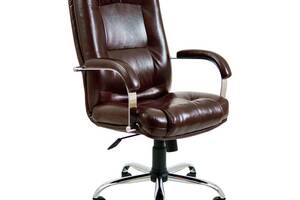 Офисное кресло руководителя Richman Alberto VIP Хром M1 Tilt Натуральная Кожа Lux Италия Коричневый