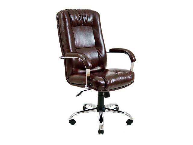 Офисное кресло руководителя Richman Alberto VIP Хром M1 Tilt Натуральная Кожа Lux Италия Коричневый