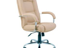 Офисное кресло руководителя Richman Alberto VIP Хром M2 AnyFix Натуральная Кожа Lux Италия Кремовый