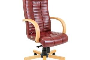 Офисное кресло руководителя Richman Atlant VIP Wood Бук M1 Tilt Натуральная Кожа Lux Италия Madras Бордовый