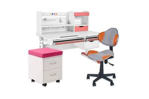 Парта FunDesk Sentire 1200x650x540 -760 мм Pink + кресло FunDesk LST3 Orange-Grey + тумбочка FunDesk SS15W Pink