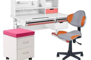 Парта FunDesk Sentire 1200x650x540 -760 мм Pink + кресло FunDesk LST3 Orange-Grey + тумбочка FunDesk SS15W Pink