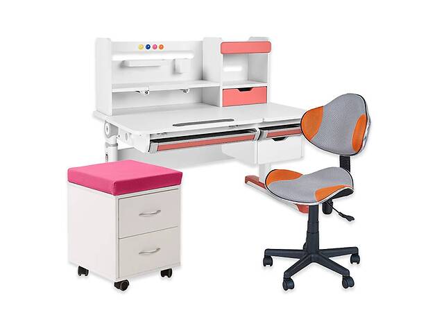 Парта FunDesk Sentire 1200x650x540 -760 мм Pink + кресло FunDesk LST3 Orange-Grey + тумбочка FunDesk SS15W Pink