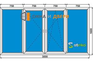Пластиковые Окна, балконные рамы из профиля steko(3000х1600мм)